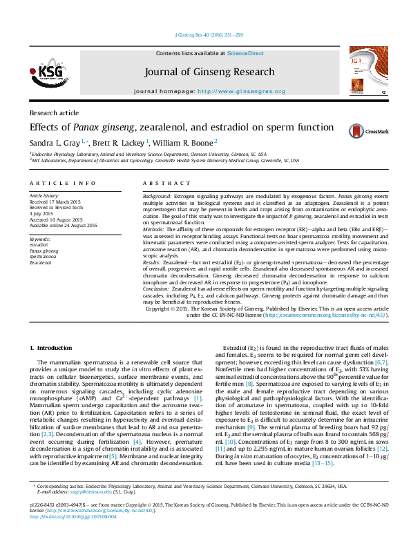 (PDF) Effects of Panax ginseng, zearalenol, and estradiol on sperm function