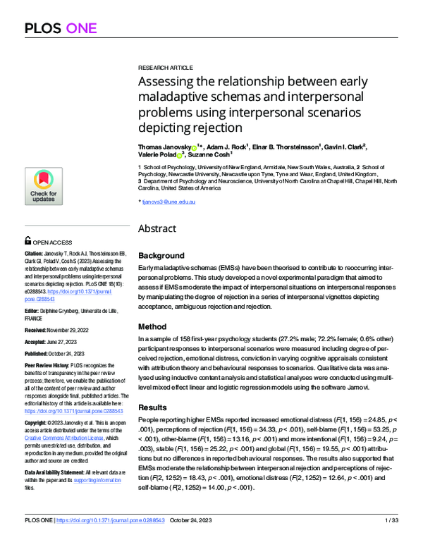 (PDF) Assessing the relationship between early maladaptive schemas and ...