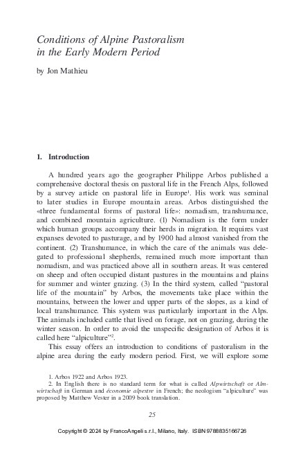 (PDF) Conditions of Alpine Pastoralism in the Early Modern Period