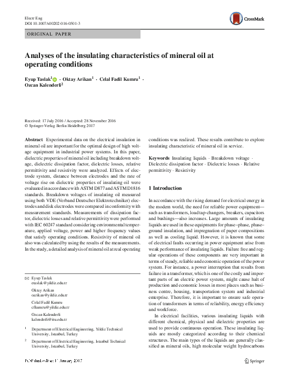 (PDF) Analyses of the insulating characteristics of mineral oil at ...