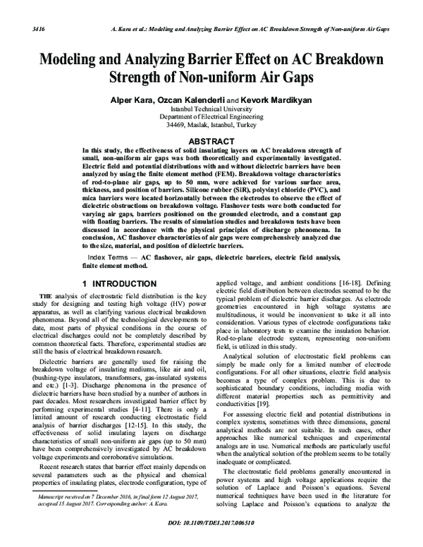 (PDF) Modeling and analyzing barrier effect on AC breakdown strength of ...