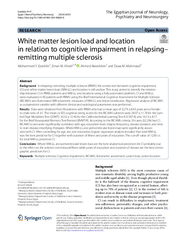 (PDF) White matter lesion load and location in relation to cognitive ...