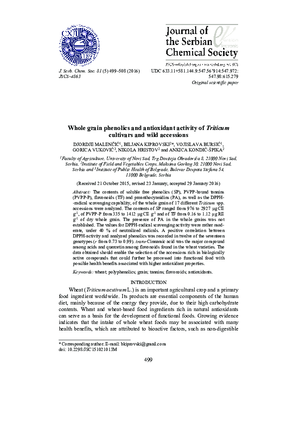 (PDF) Whole grain phenolics and antioxidant activity of Triticum ...