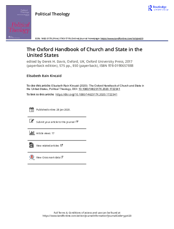 (PDF) The Oxford Handbook of Church and State in the United States