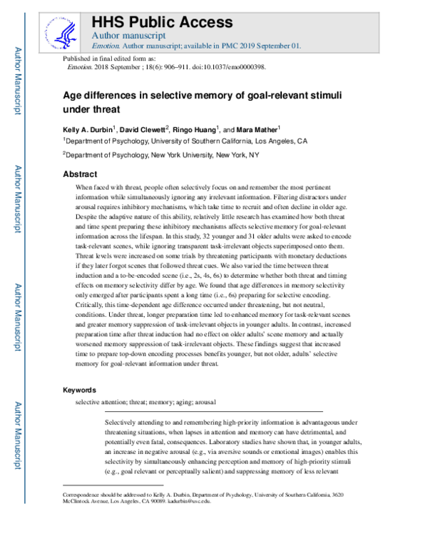 (PDF) Age differences in selective memory of goal-relevant stimuli ...