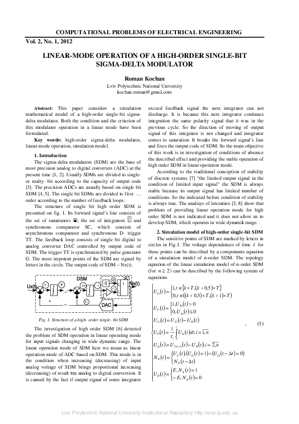 (PDF) Linear-mode operation of a high-order single-bit sigma-delta ...