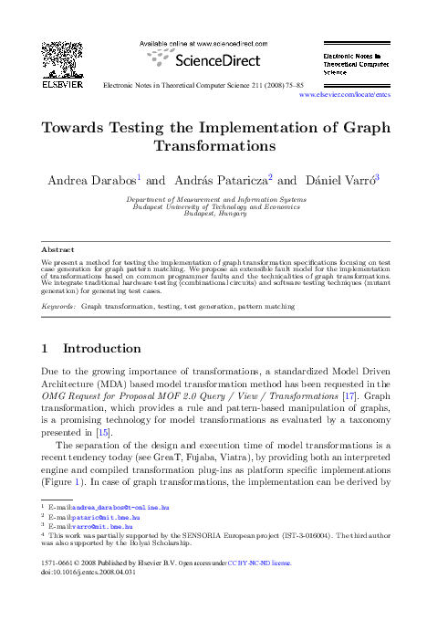 (PDF) Towards Testing the Implementation of Graph Transformations