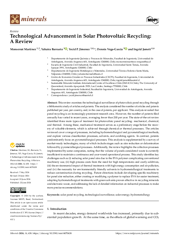 (PDF) Technological Advancement in Solar Photovoltaic Recycling: A Review