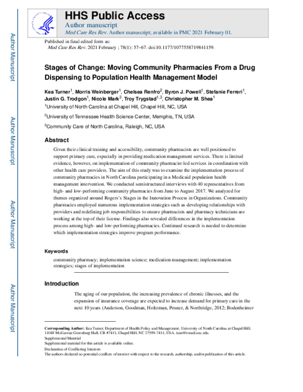 (PDF) Stages of Change: Moving Community Pharmacies From a Drug ...