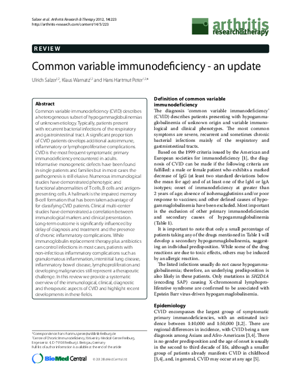 (PDF) Common variable immunodeficiency - an update
