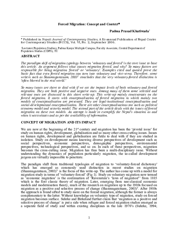 (PDF) Forced Migration: Concept and Context