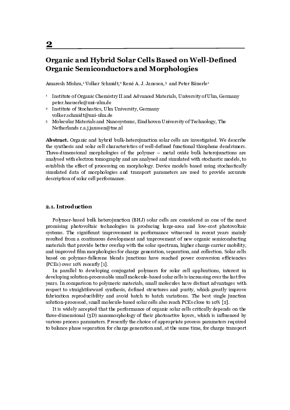 (PDF) Organic and Hybrid Solar Cells Based on Well-Defined Organic ...