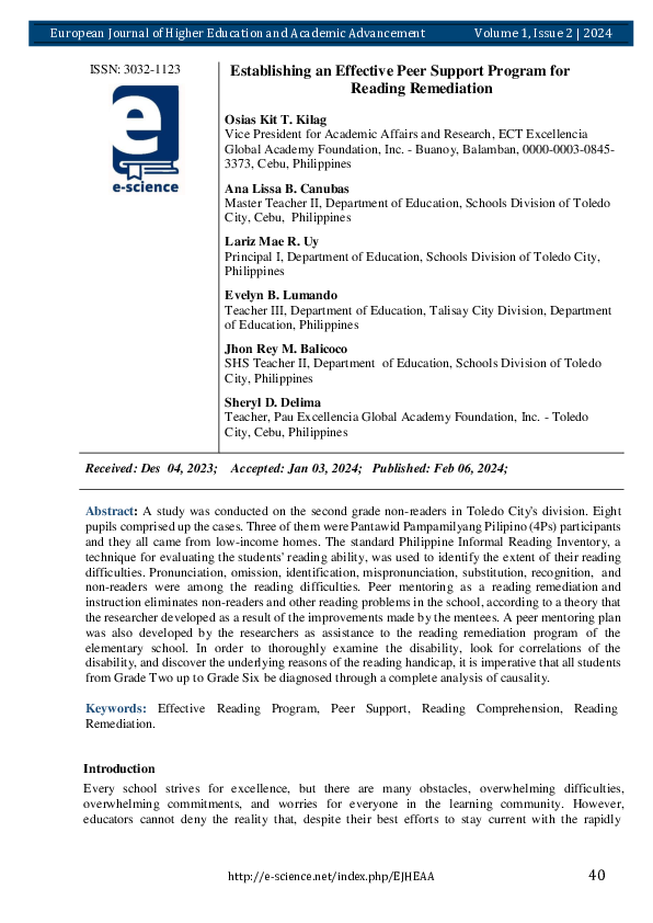 Pdf Establishing An Effective Peer Support Program For Reading