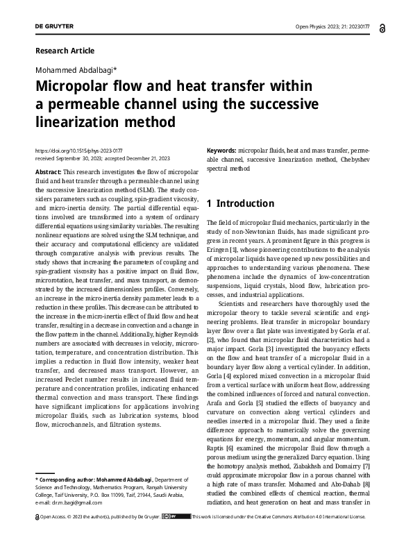 (PDF) Micropolar flow and heat transfer within a permeable channel ...