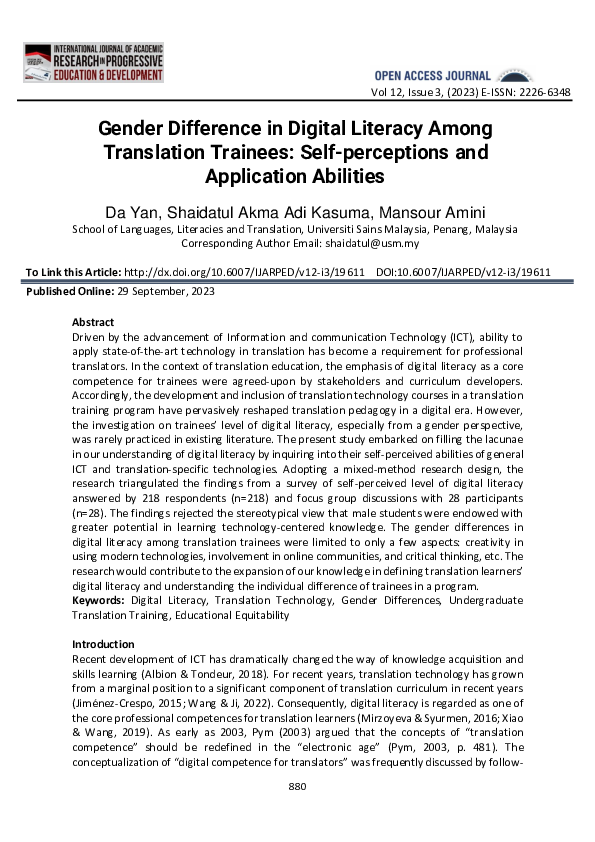 (PDF) Gender Difference in Digital Literacy Among Translation Trainees ...