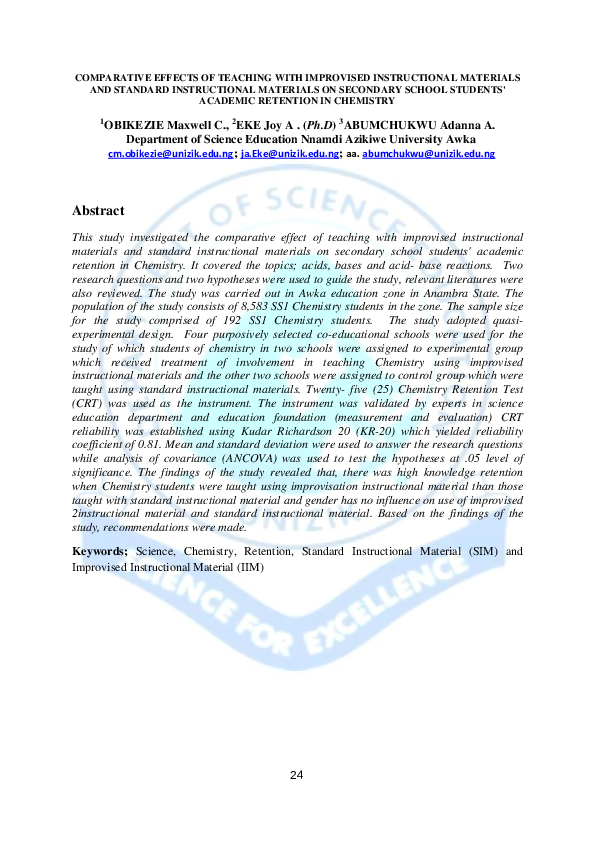 (PDF) COMPARATIVE EFFECTS OF TEACHING WITH IMPROVISED INSTRUCTIONAL ...