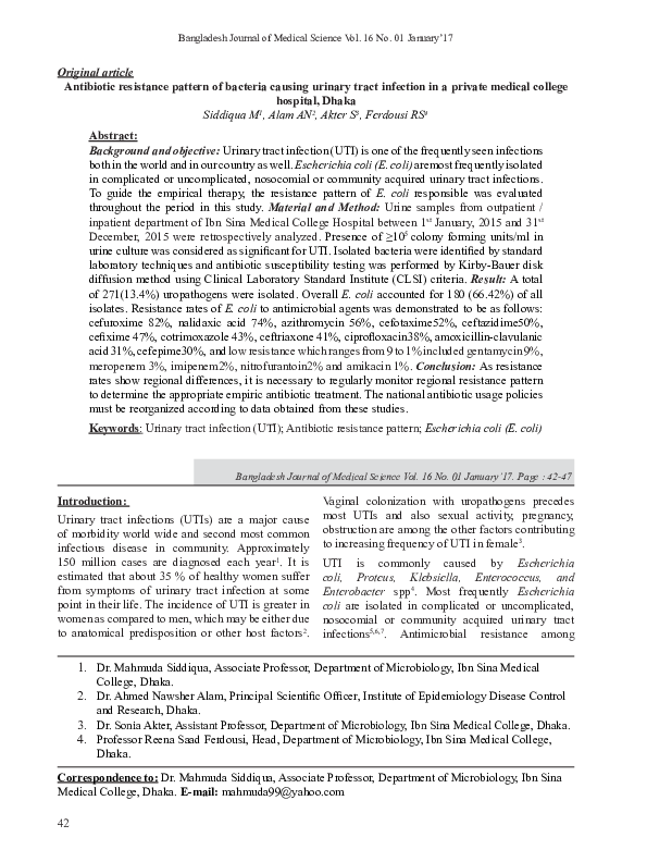 (PDF) Antibiotic resistance pattern of bacteria causing urinary tract ...
