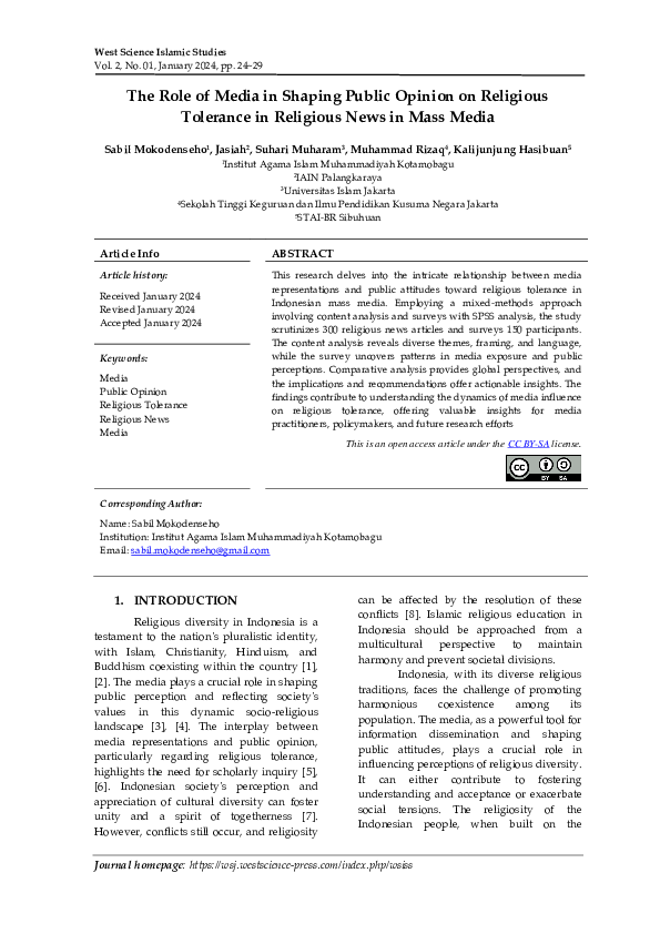 (PDF) The Role of Media in Shaping Public Opinion on Religious ...