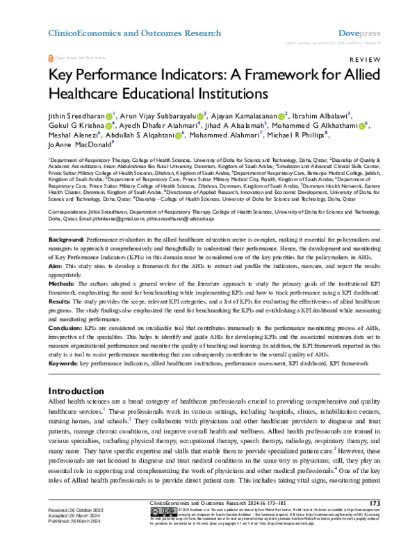 (PDF) Key Performance Indicators A Framework for Allied Healthcare ...