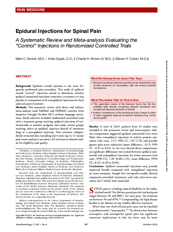(PDF) Epidural Injections for Spinal Pain