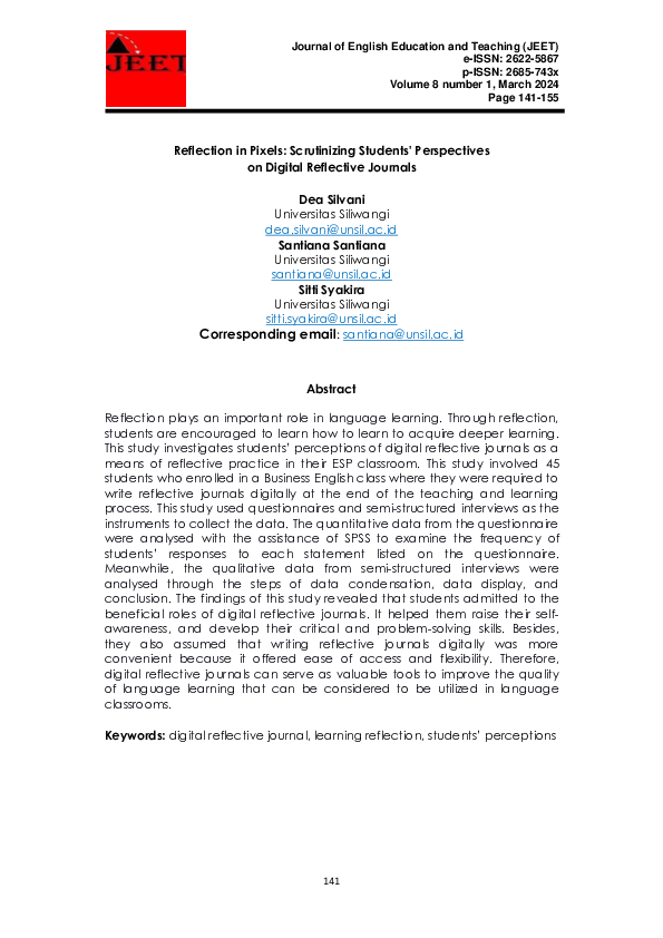 (PDF) Reflection in Pixels: Scrutinizing Students' Perspectives on ...