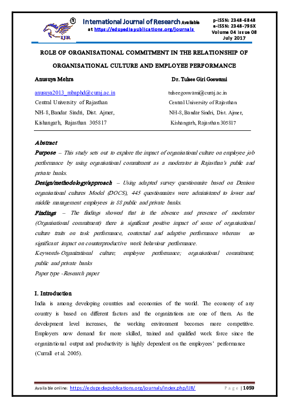 (PDF) Role of Organisational Commitment in the Relationship of ...