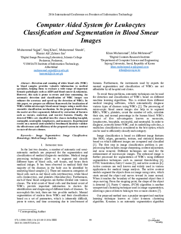 (PDF) Computer Aided System for Leukocytes Classification and ...