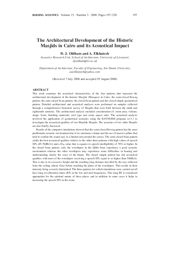 (PDF) The Architectural Development of the Historic Masjids in Cairo ...