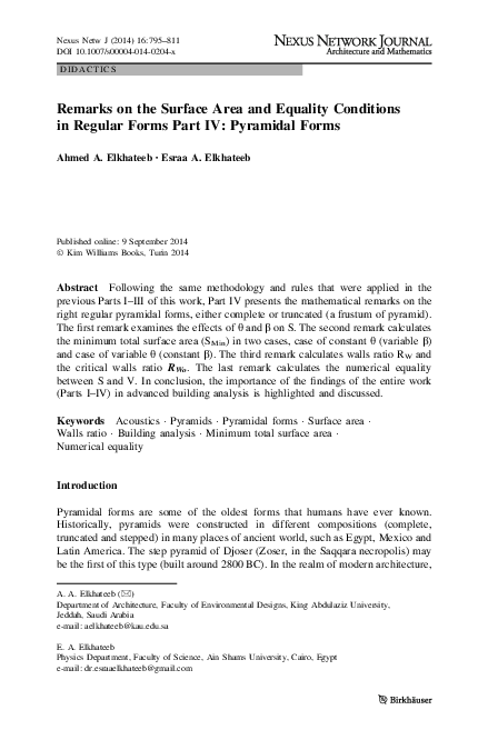 (PDF) Remarks on the Surface Area and Equality Conditions in Regular ...