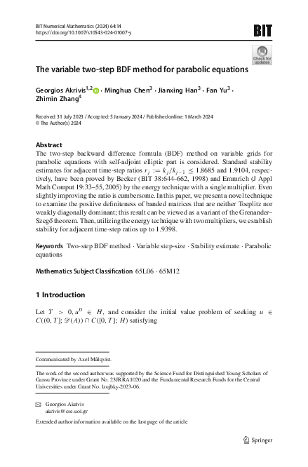 (PDF) The variable two-step BDF method for parabolic equations