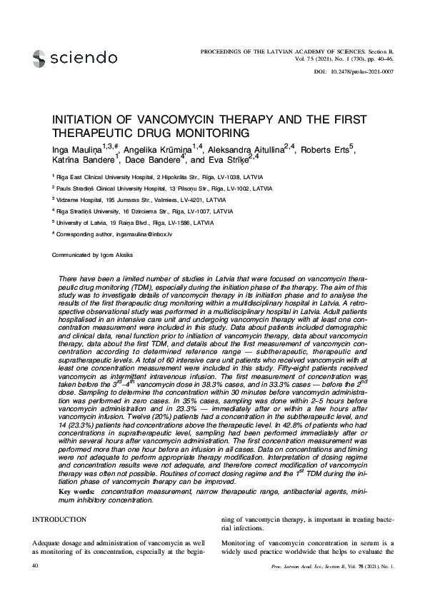 (PDF) Initiation of Vancomycin Therapy and the First Therapeutic Drug ...