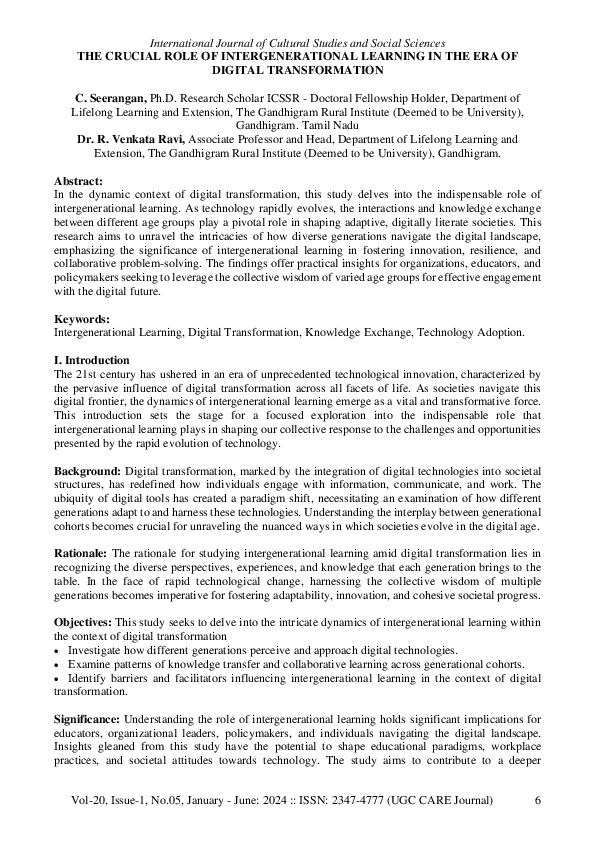 (PDF) THE CRUCIAL ROLE OF INTERGENERATIONAL LEARNING IN THE ERA OF ...