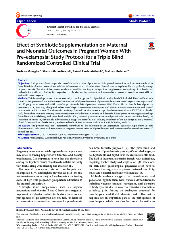 (PDF) Effect of Synbiotic Supplementation on Maternal and Neonatal ...