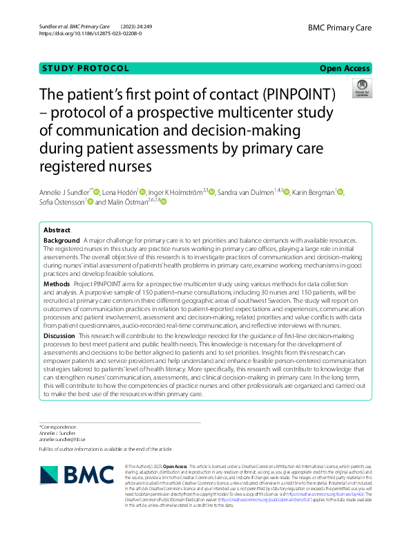 (PDF) The patient’s first point of contact (PINPOINT) – protocol of a ...