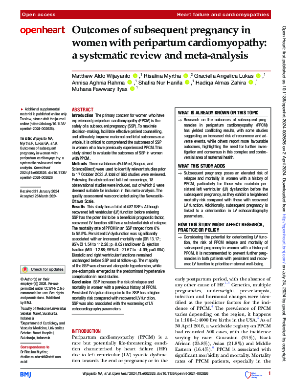 (PDF) Outcomes of subsequent pregnancy in women with peripartum ...