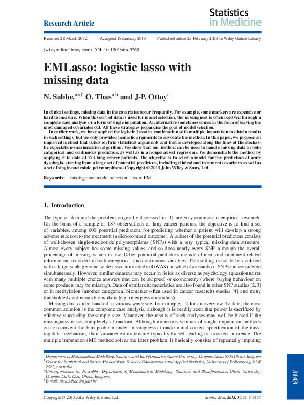 (PDF) EMLasso: logistic lasso with missing data