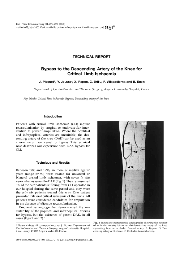 (PDF) Bypass to the Descending Artery of the Knee for Critical Limb ...