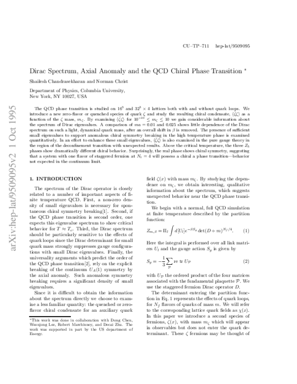 (PDF) Dirac spectrum, axial anomaly and the QCD chiral phase transition