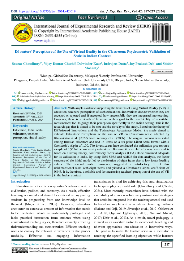 (PDF) Educators’ Perceptions of the Use of Virtual Reality in the ...