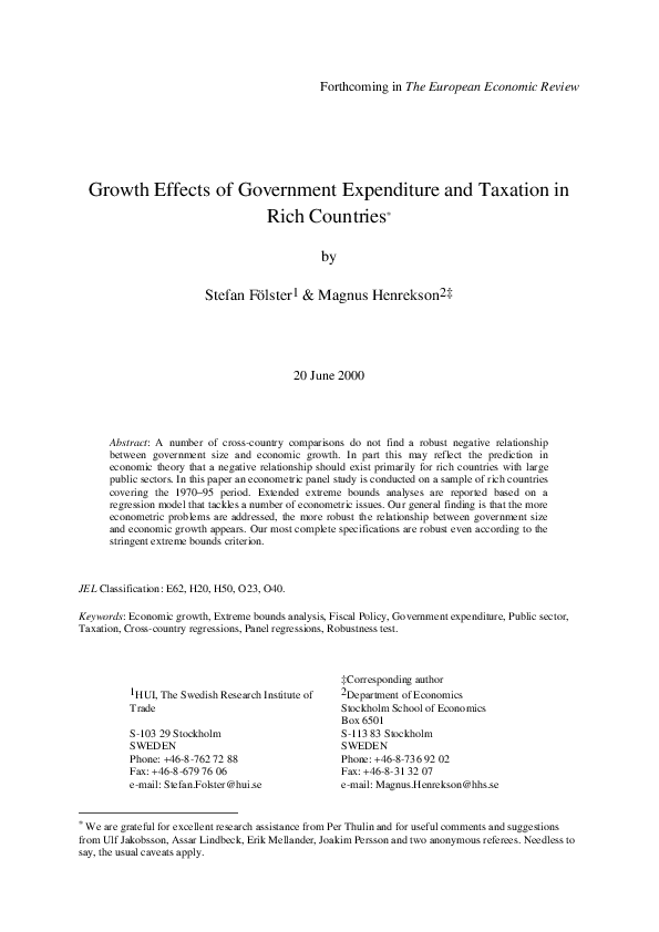 (PDF) Growth effects of government expenditure and taxation in rich ...