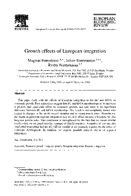 (PDF) Growth Effects of European Integration