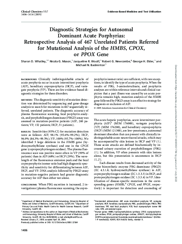 (PDF) Diagnostic Strategies for Autosomal Dominant Acute Porphyrias ...