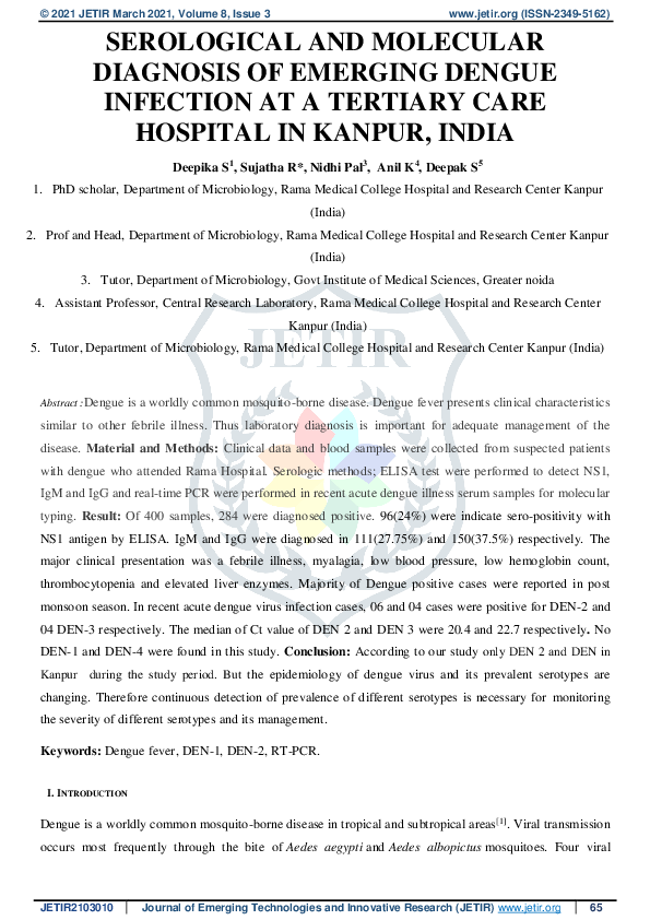 (PDF) Serological and Molecular Diagnosis of Emerging Dengue Infection ...