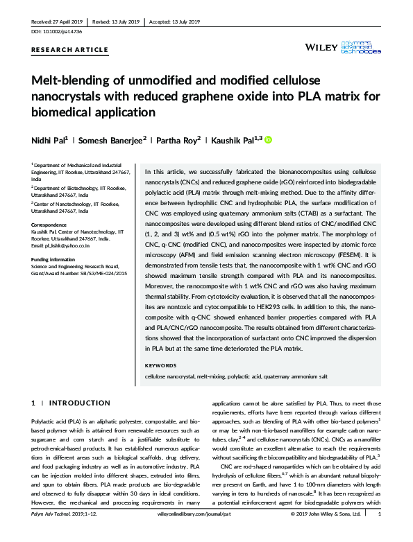(PDF) Melt‐blending of unmodified and modified cellulose nanocrystals ...
