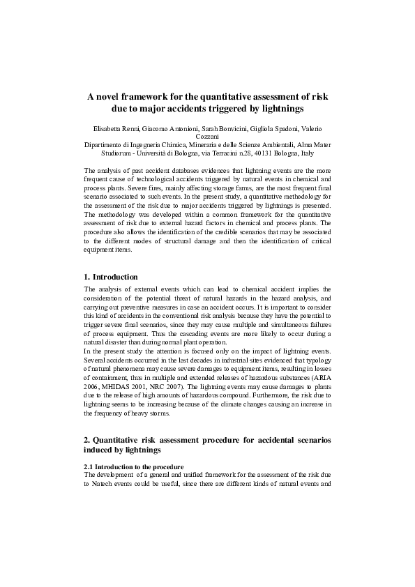 (PDF) A novel framework for the quantitative assessment of risk due to ...