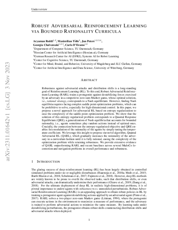 (PDF) Robust Adversarial Reinforcement Learning via Bounded Rationality ...
