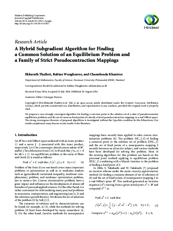 (PDF) A Hybrid Subgradient Algorithm for Finding a Common Solution of ...