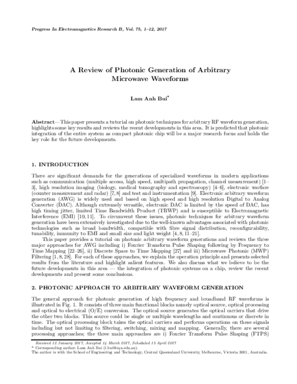 (PDF) A Review of Photonic Generation of Arbitrary Microwave Waveforms