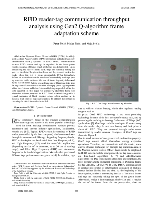 (PDF) RFID reader-tag communication throughput analysis using Gen2 Q ...
