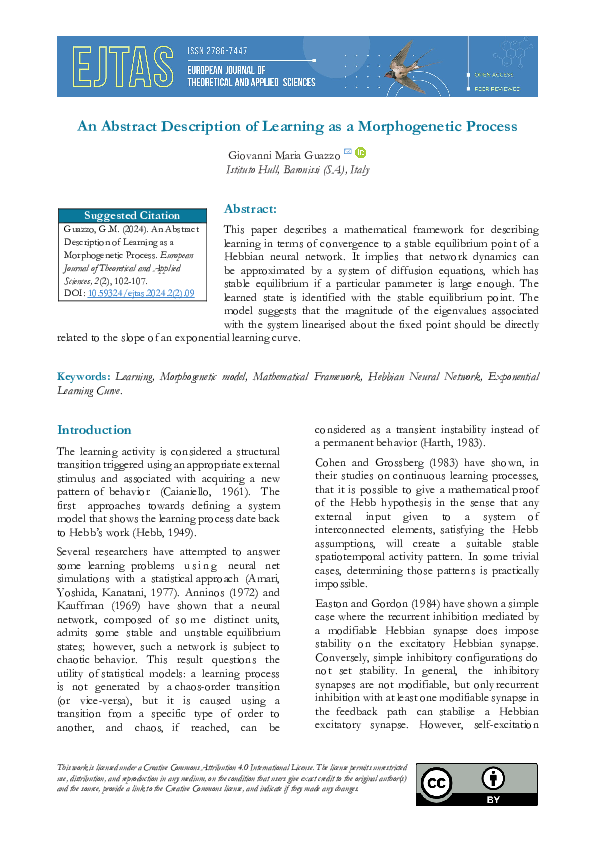 (PDF) An Abstract Description of Learning as a Morphogenetic Process